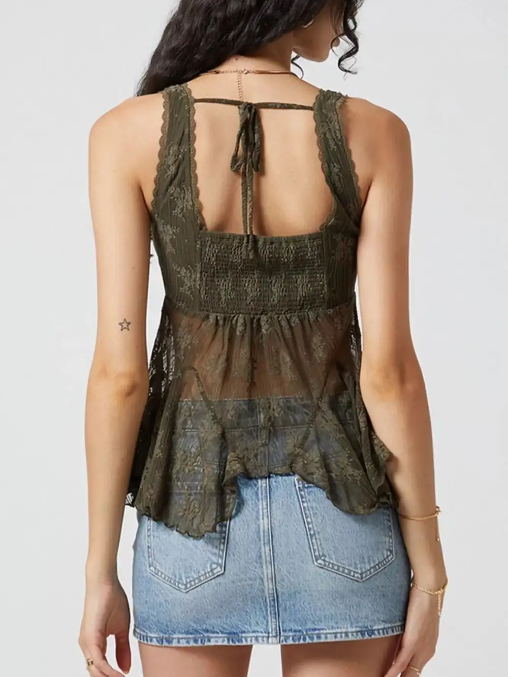 V-Neck Lace Smocked Tank Top