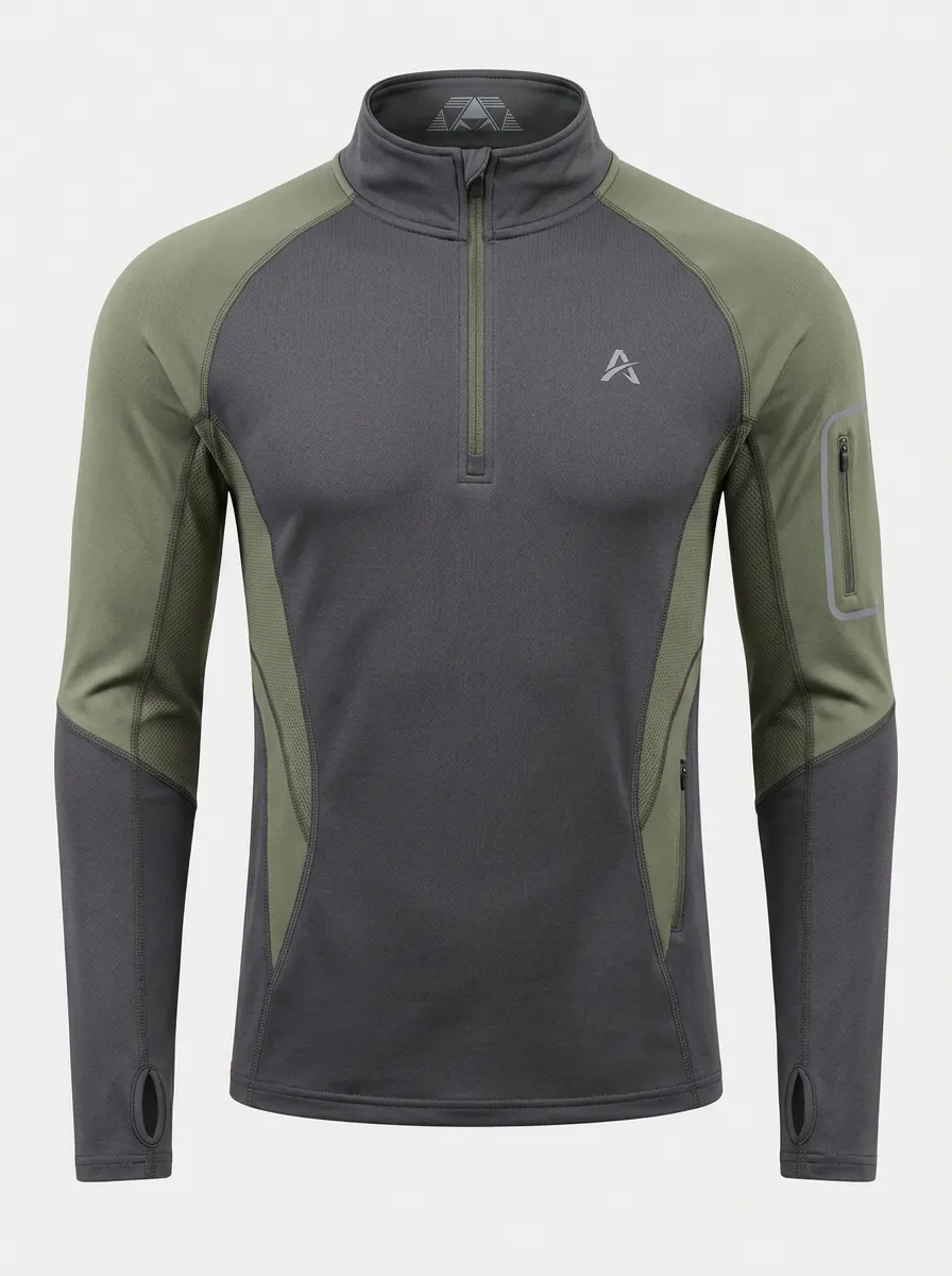 Men's Outdoor Sports Olive Grey Quarter Zip Printed Pullover