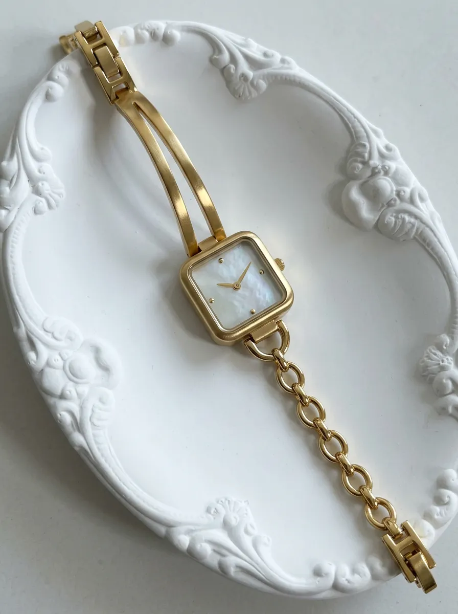 Vintage Mother-of-Pearl Watch Gold Chain