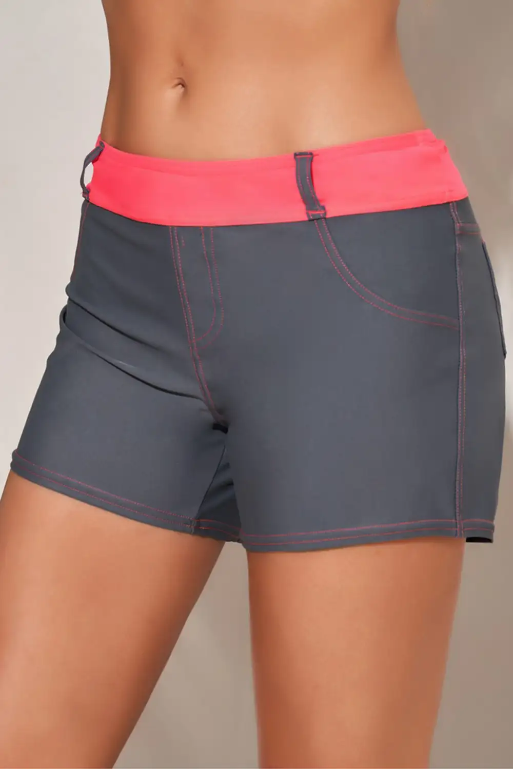 Swimwear Coral Waistband Faux Denim Sports Shorts