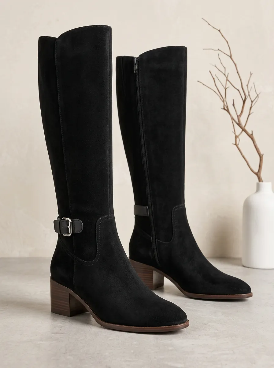 Women's Buckle Strap Suede Trail Ready Knee High Boots