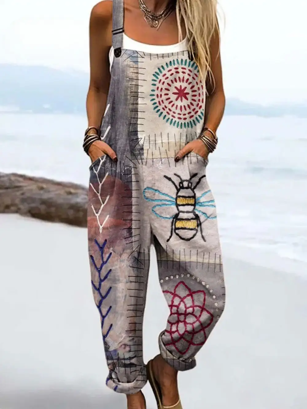  Print Dungaree Jumpsuit