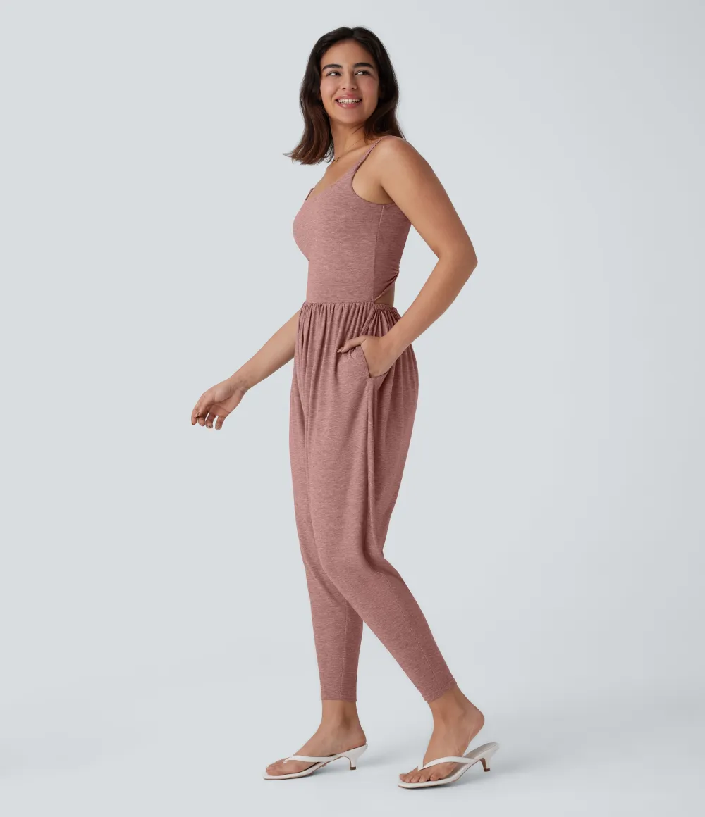 Double Straps Pocket Harem Casual Jumpsuit-Easy Peezy