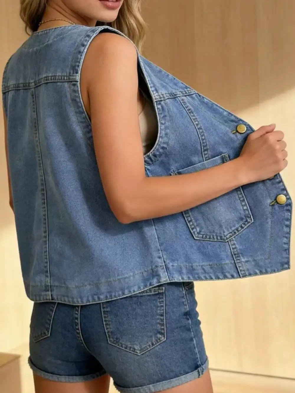 Plus Size Button-down Vest