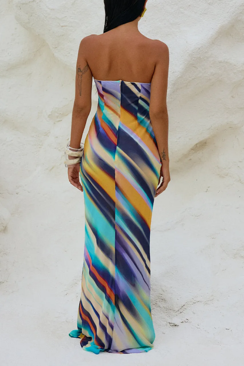 Strapless Color Blocked Maxi Dress