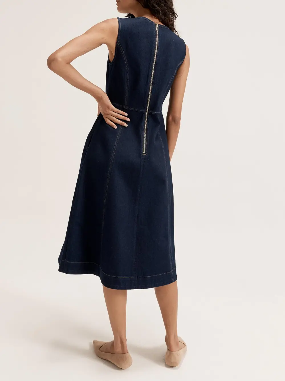 V Neck Sleeveless Denim Dress