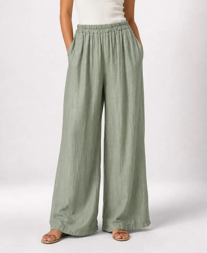 Wide Leg Textured Trousers