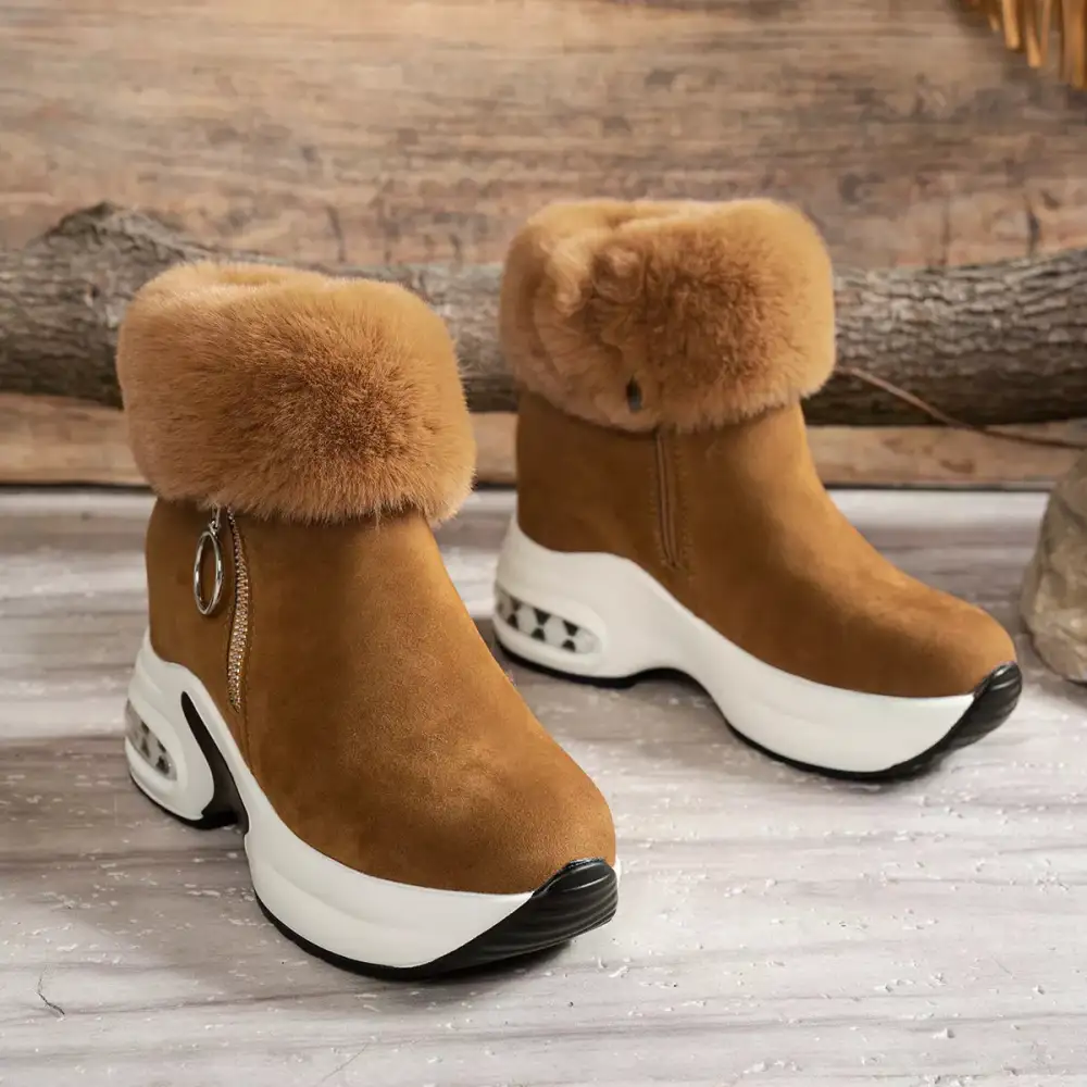 Fuzzy Side-Zip Platform Ankle Boots