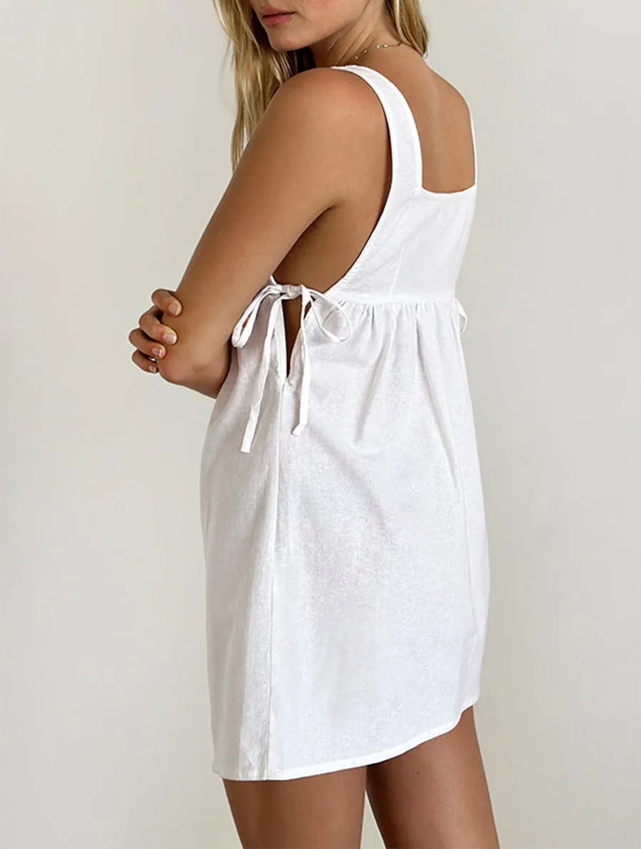 Tie Side Mini Dress In Linen White