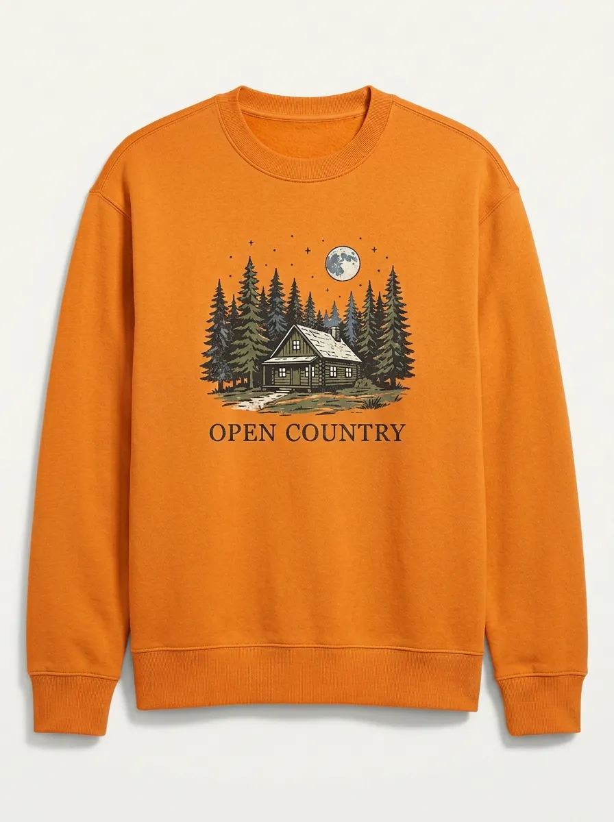 Unisex Nature Lover Open Country Cabin Forest Moon Printed Sweatshirt