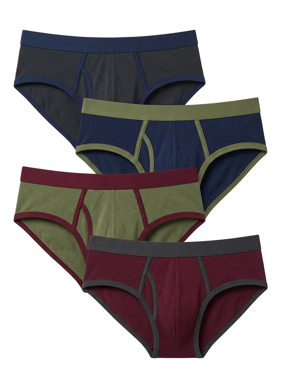 Men's Four-Pair Contrast-Bound Fly Brief Set