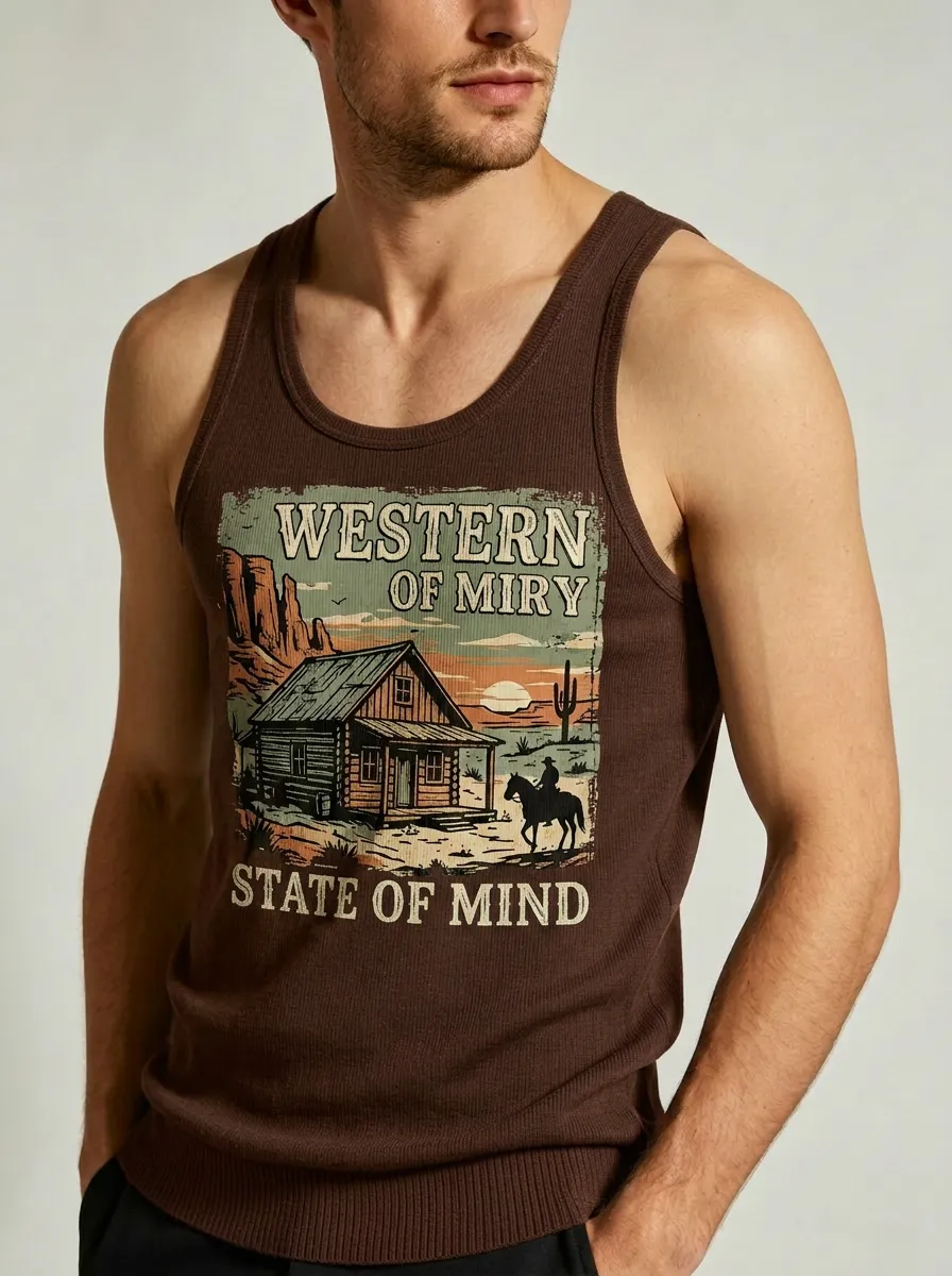 Men's Western Cowboy Cabin Desert Printed Tank Top