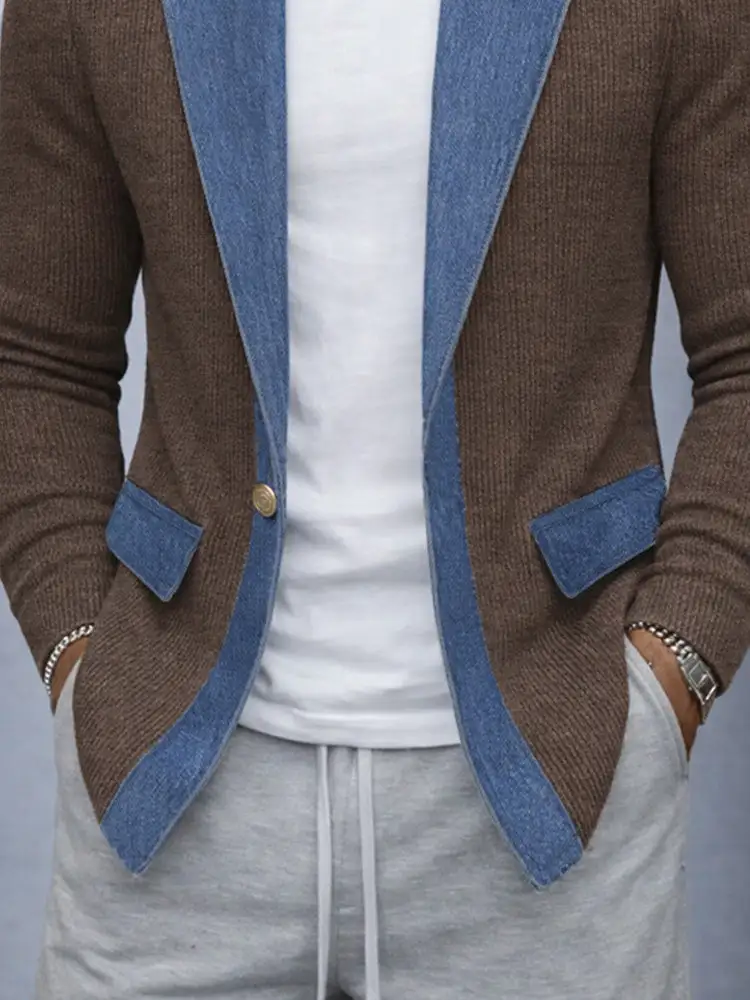 Denim Panel Knit Blazer