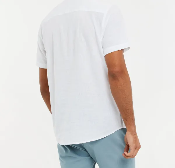 White Short-Sleeve Linen-Blend Shirt
