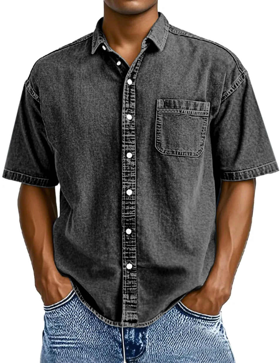 Short Sleeve Open Collar Button Front Shirt