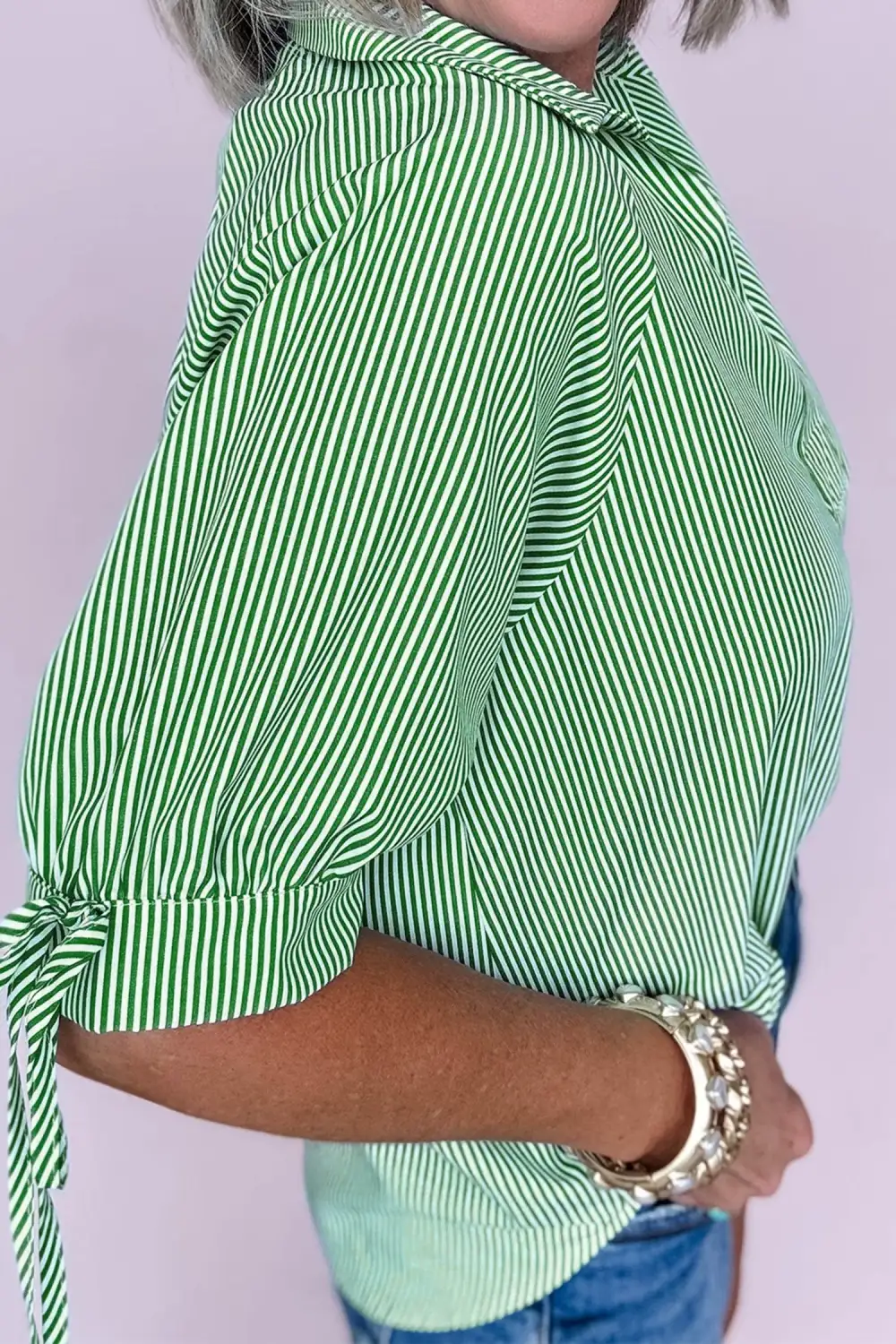 Women's Striped Split Neck Half Sleeve Top