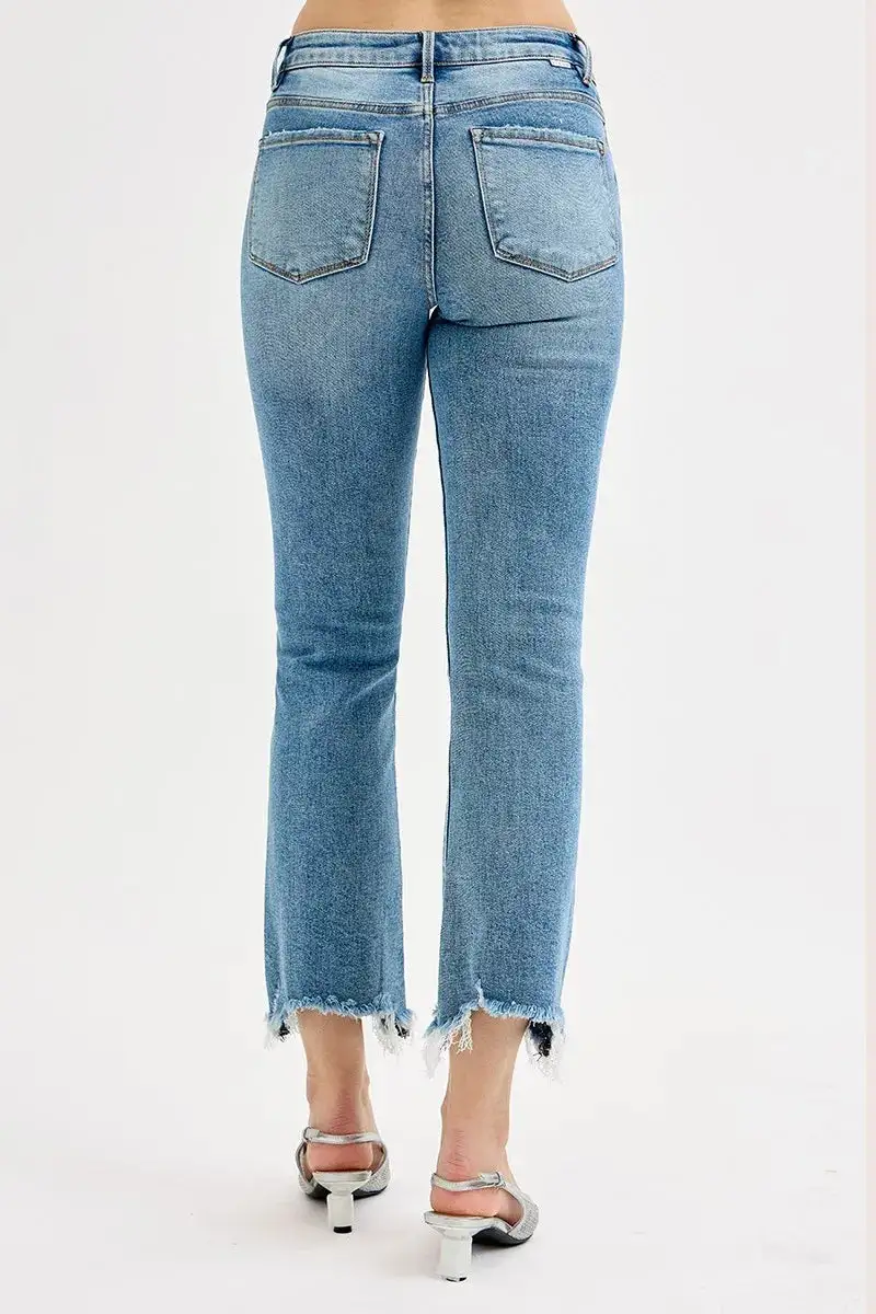 Washed High Waist Straight Leg Denim Jeans
