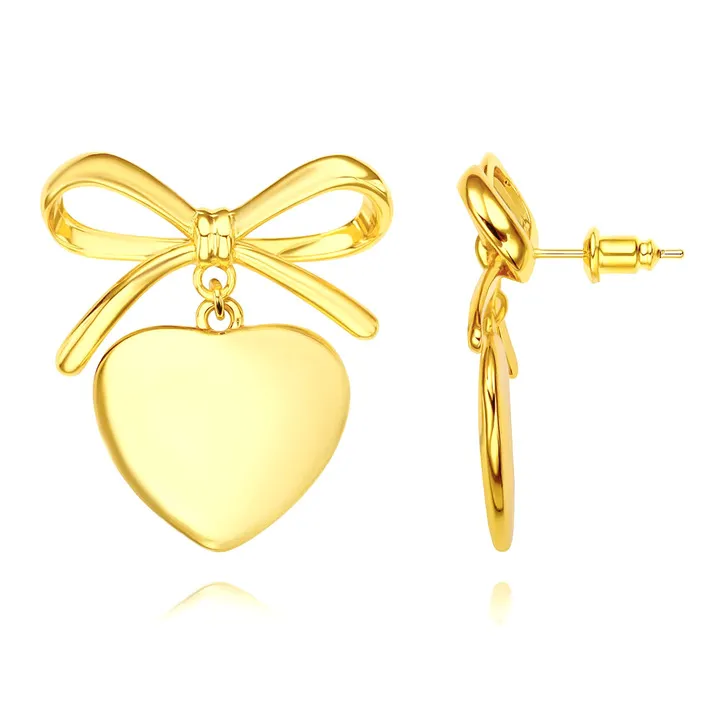 Bow Detail Heart Detail Drop Earrings