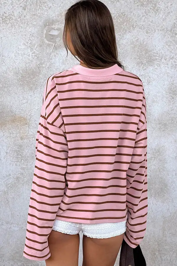 Women's Striped Collared Long Sleeve Top