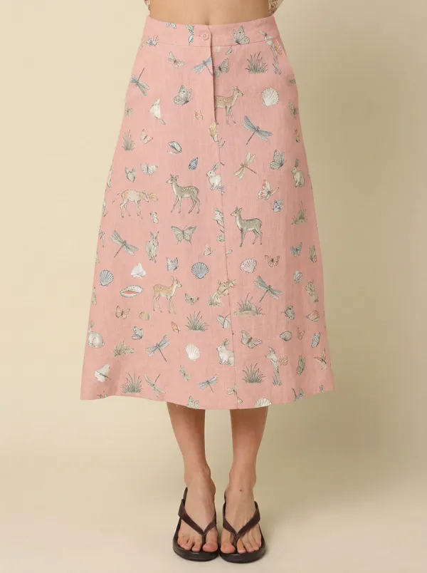 Women's Nature Lover Deer Butterfly Rabbit Printed Midi Skirt