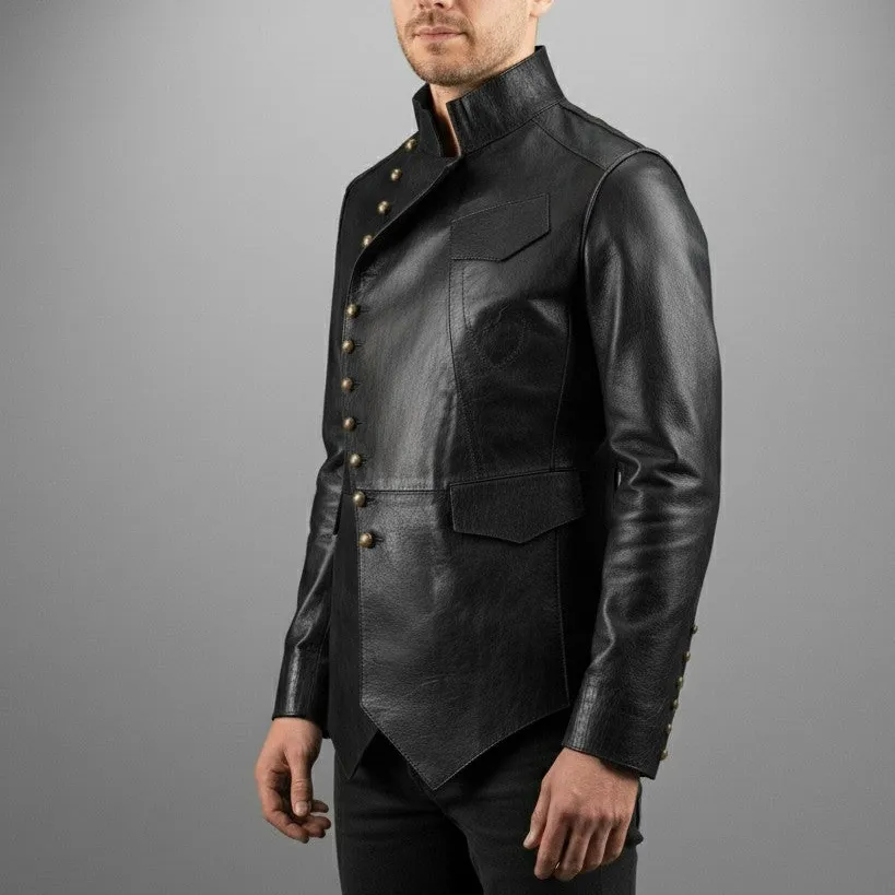 Classic Leather Stand Collar Jacket