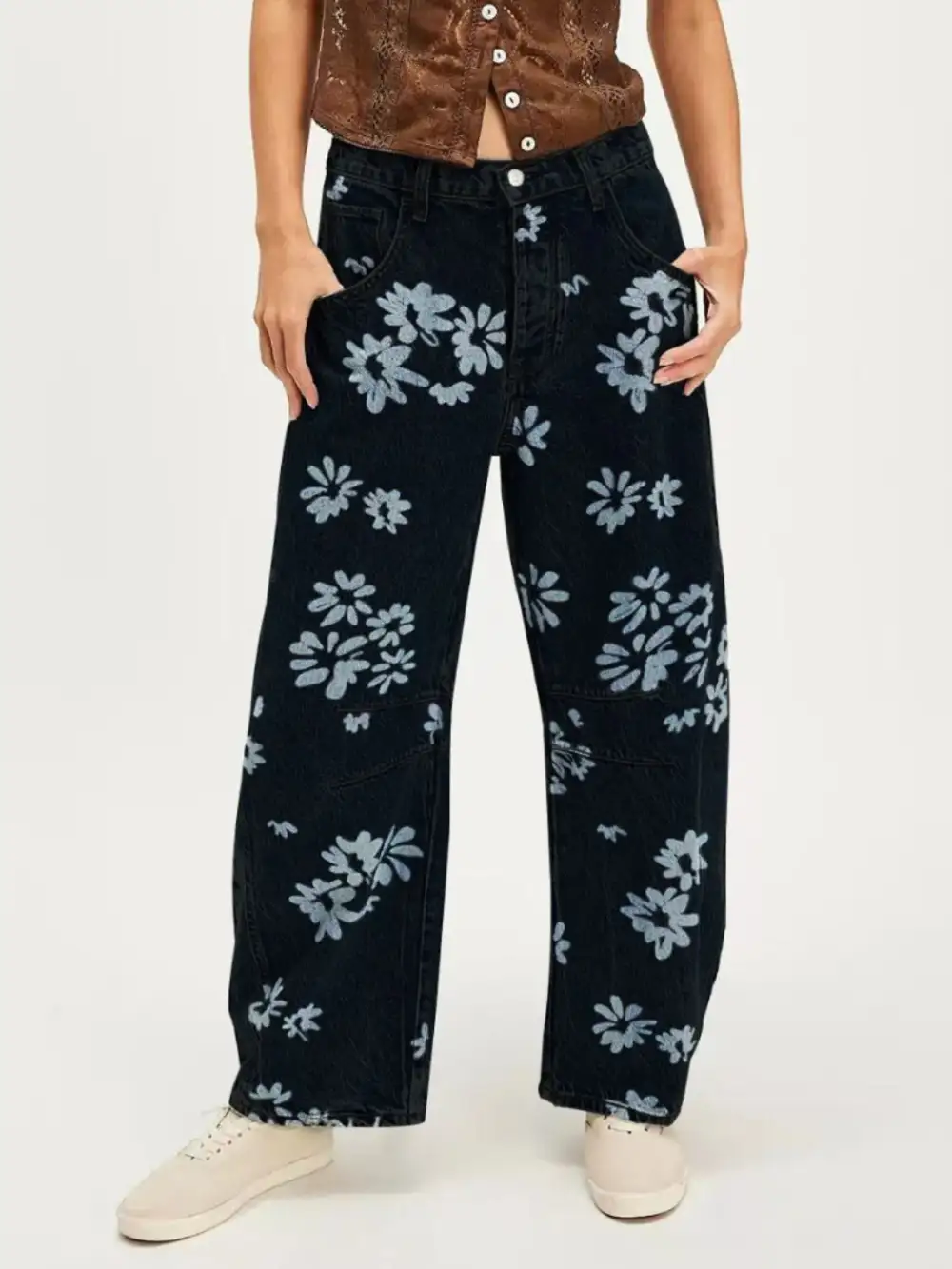 Buy Printed Wide Leg Jeans