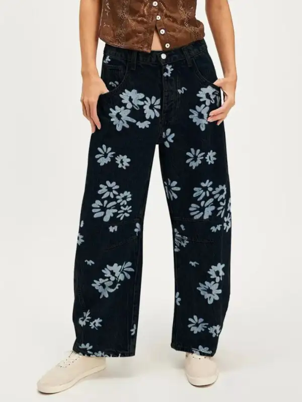 Buy Printed Wide Leg Jeans