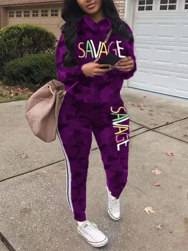 Printed Letter Pile Neck Personalized Casual Suit