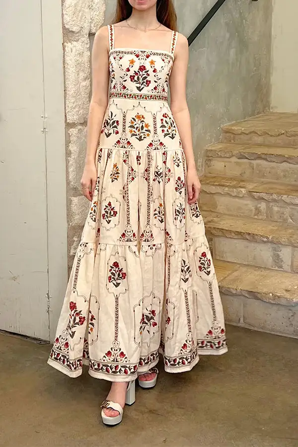 Softly Tailored Floral Cami Top And Flowing Maxi Skirt Set