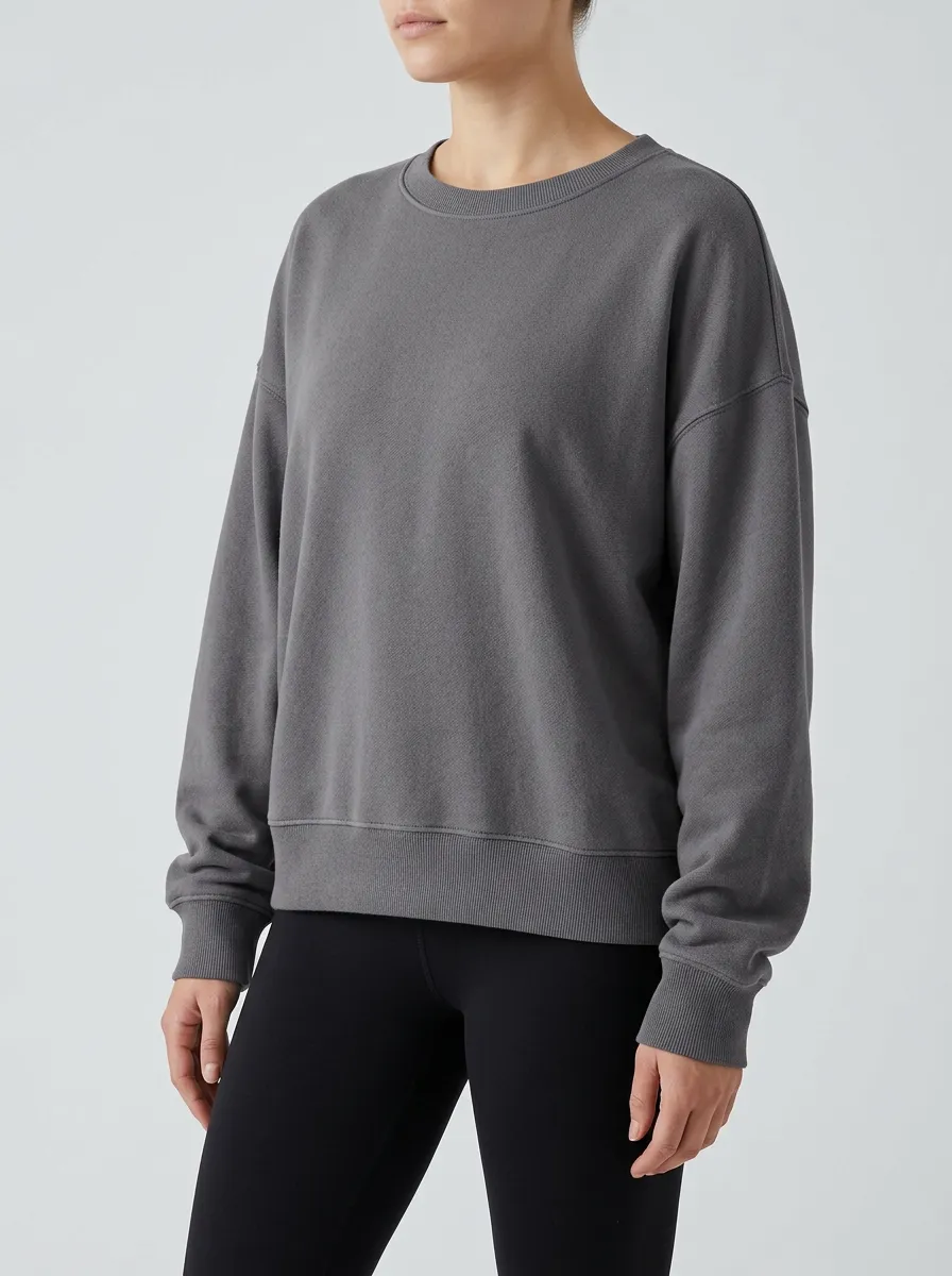 Women's Minimalist Solid Charcoal Grey Crewneck Sweatshirt