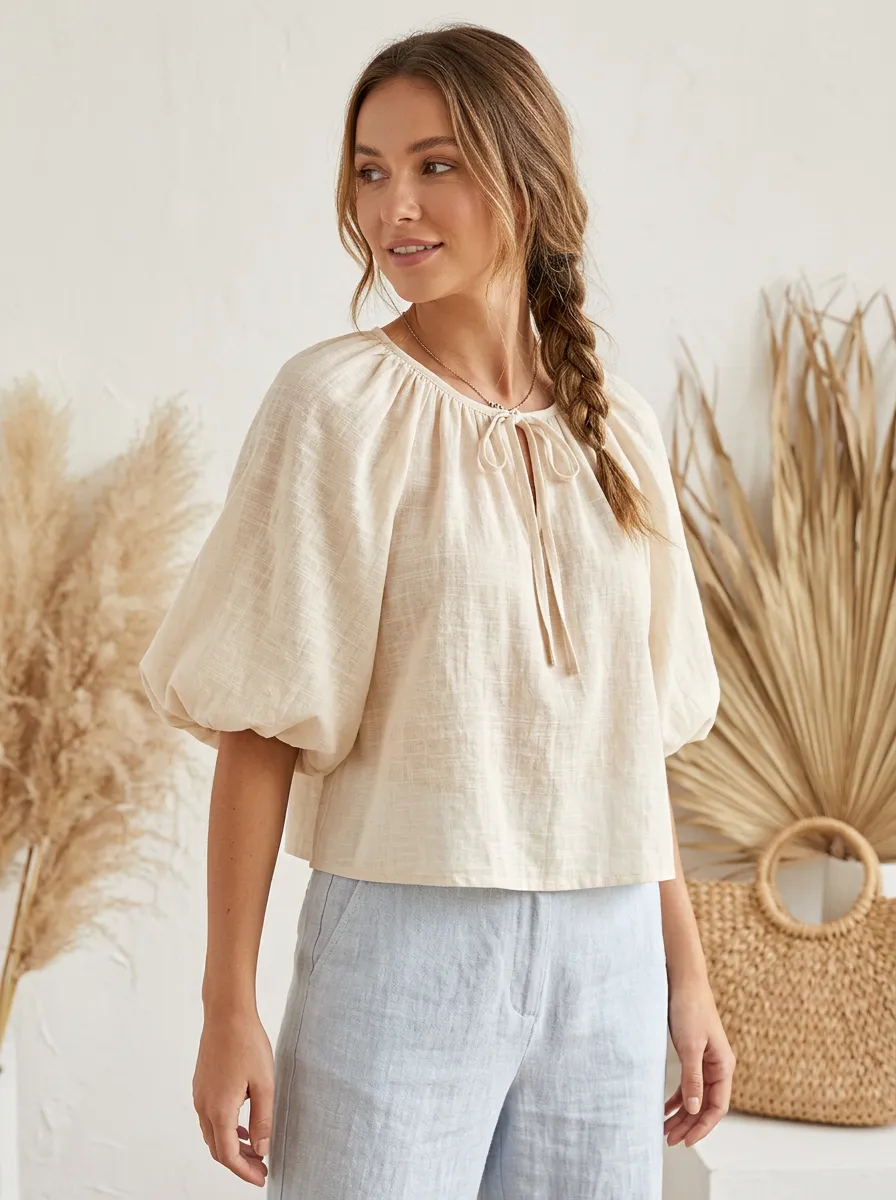 Casual Essential Women's Puff-Sleeve Blouse