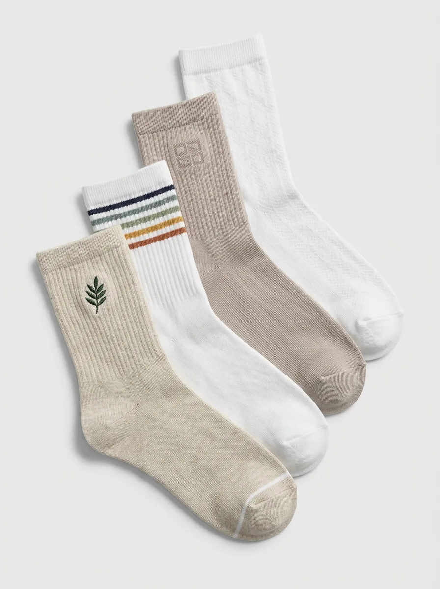 Striped Minimalist Embroidered Men's Four-Pair Long Socks