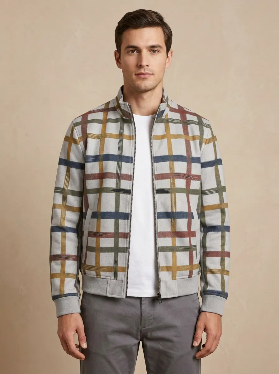 Men's Casual Fashion Plaid Pattern Printed Jacket