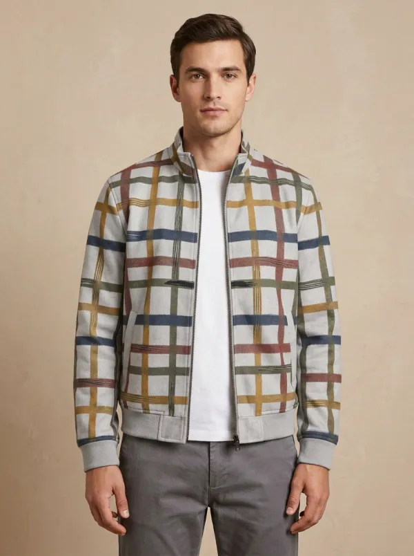 Men's Casual Fashion Plaid Pattern Printed Jacket