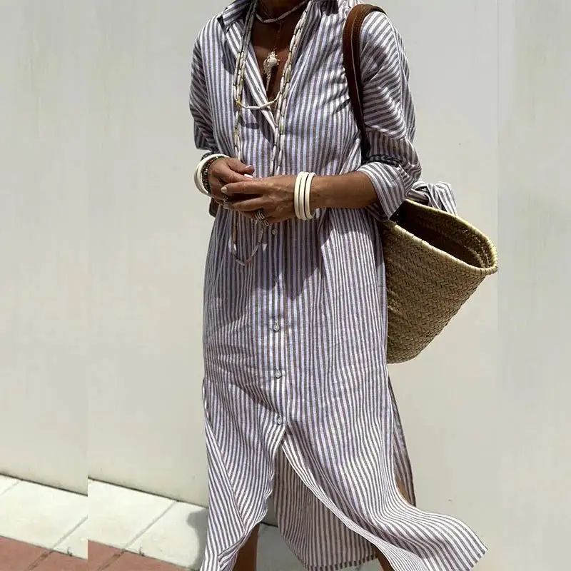  Refined Striped Shirt Midi Dress
