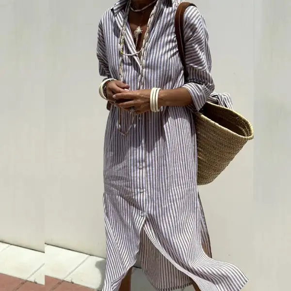  Refined Striped Shirt Midi Dress