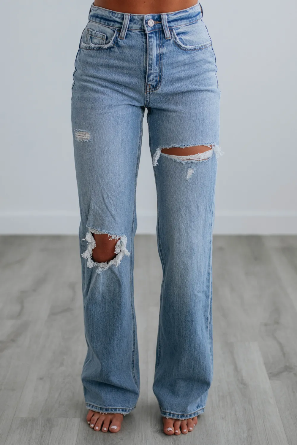 Women's High Rise Fading Whiskering Minimal Stretch Jeans