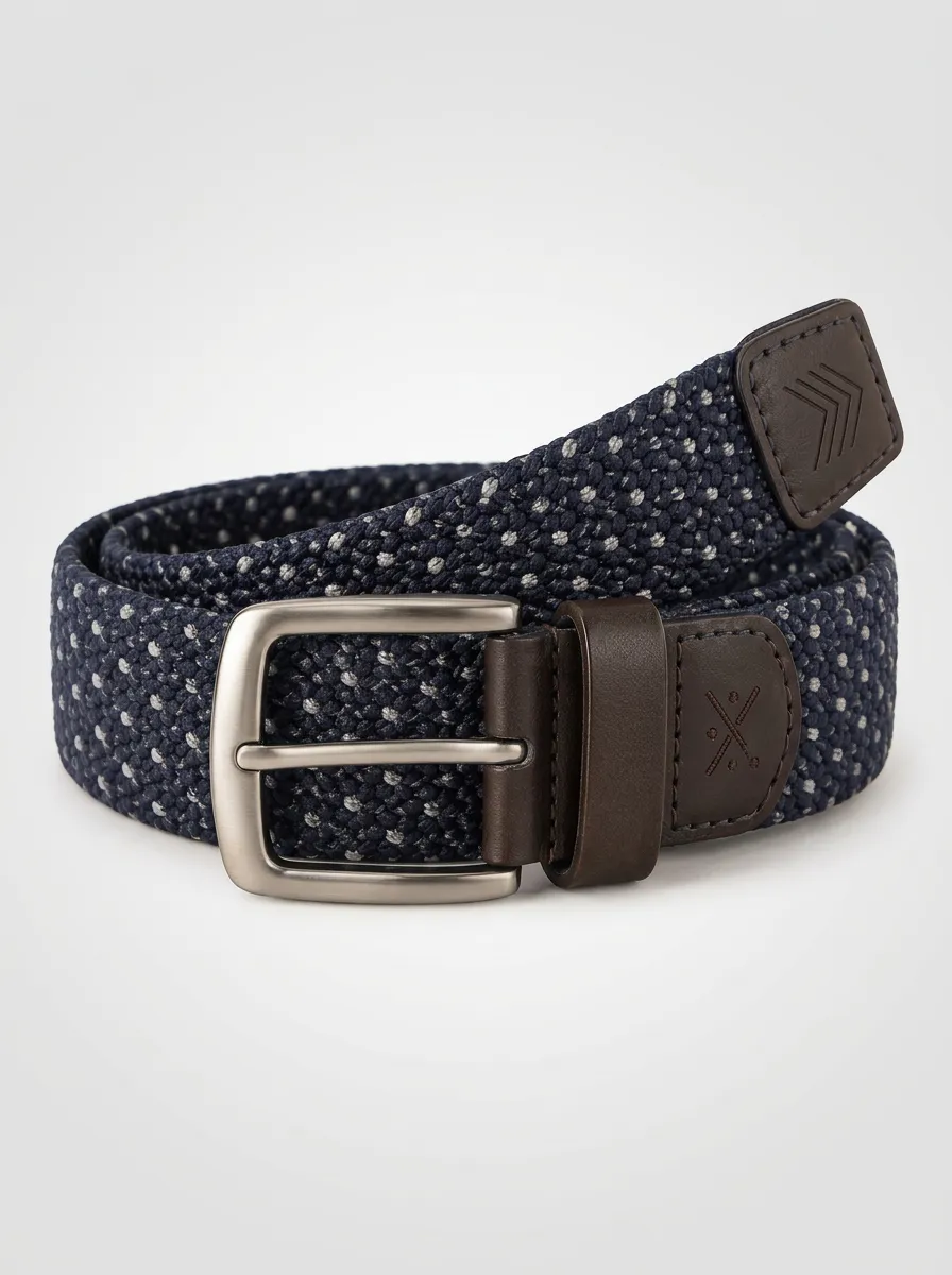 Men's Performance Summit Casual Navy Blue Polka Dot Stretch Woven Belt