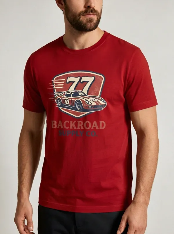 Men's Vintage Racing Car 77 Backroad Supply Co. Printed T-shirt