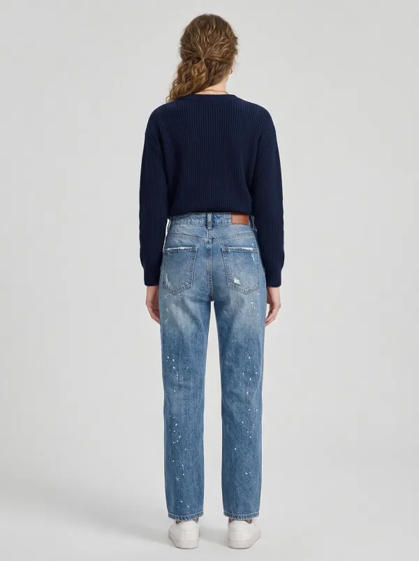 Women's Modern Casual Streetwear Distressed Paint Splatter Straight Jeans