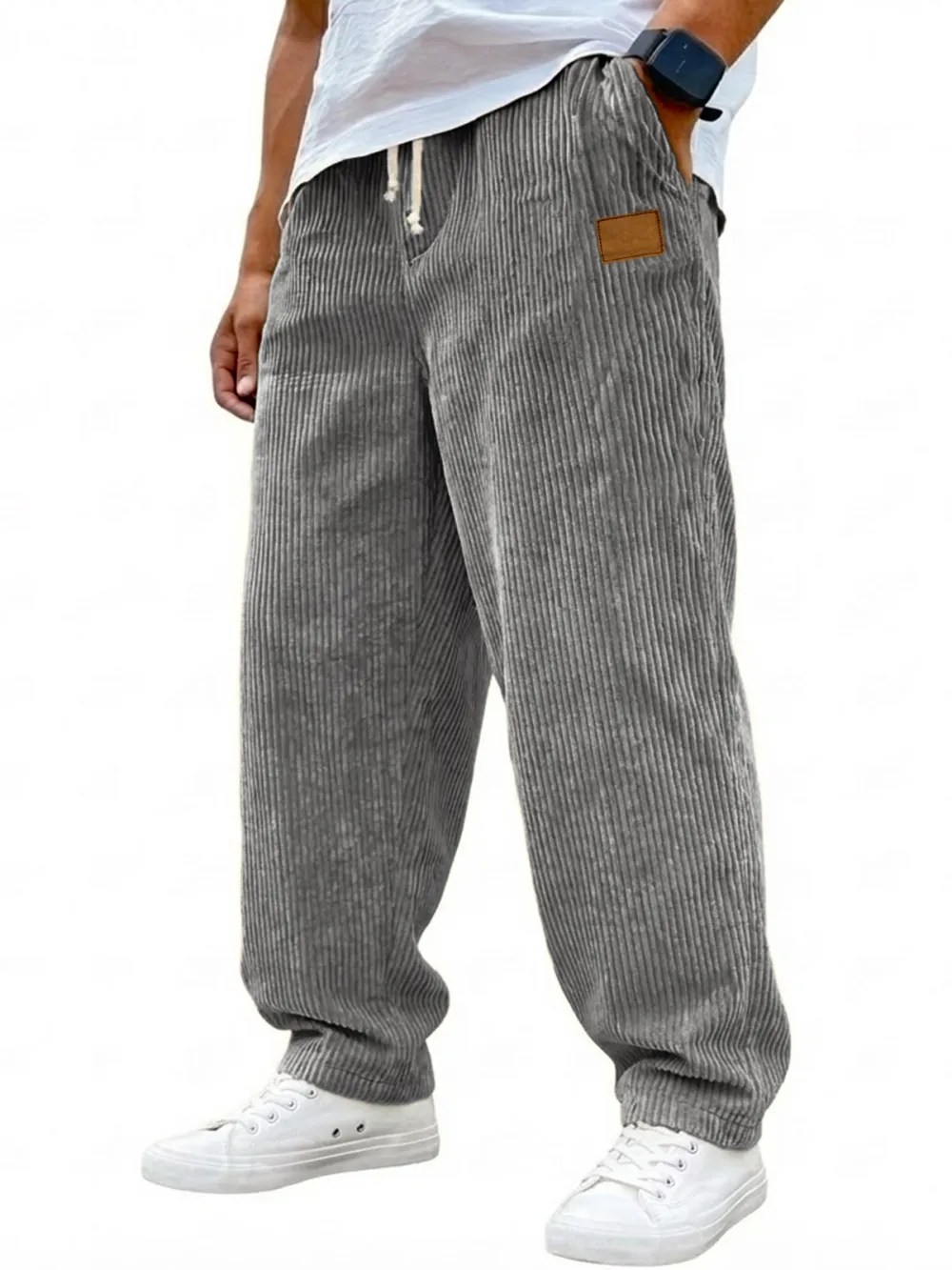 Corduroy Drawstring Seamed Trousers