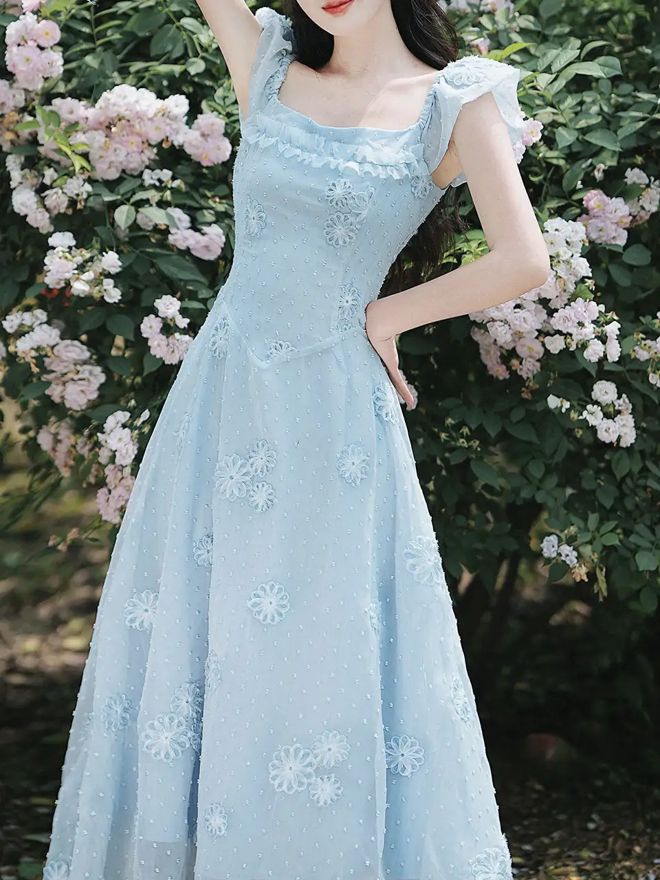 Layered Square Neck Long Dress