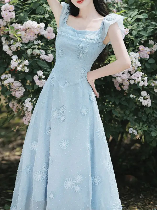 Layered Square Neck Long Dress