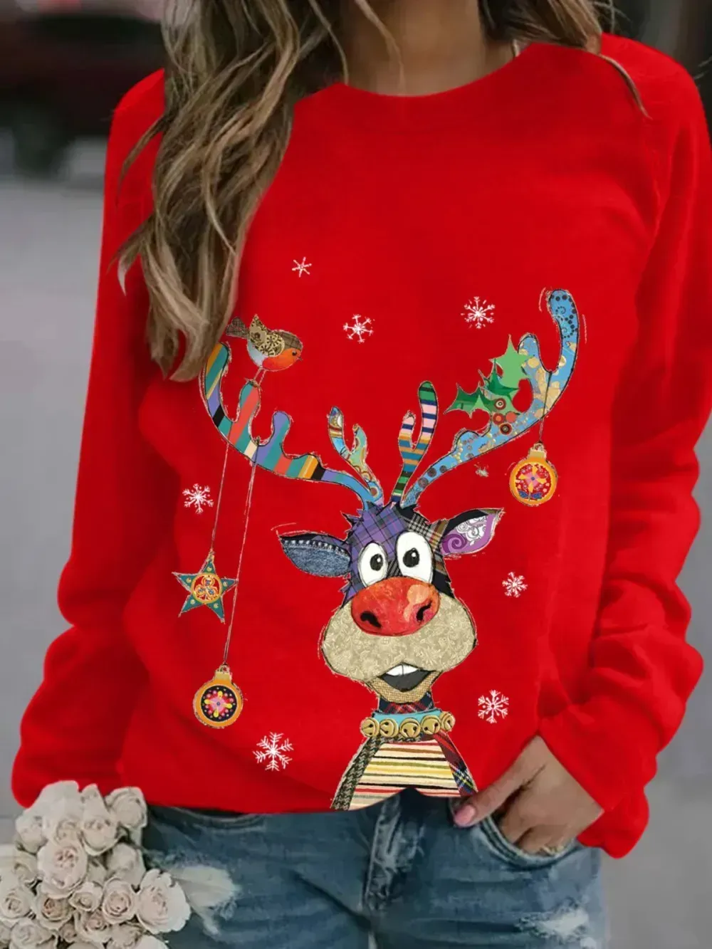 Women Long Sleeve Scoop Neck Printed Graphic Top