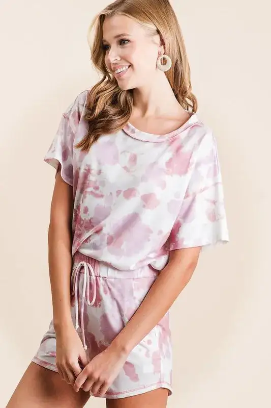 Tie Dye Print Terry Side Pocket Shorts