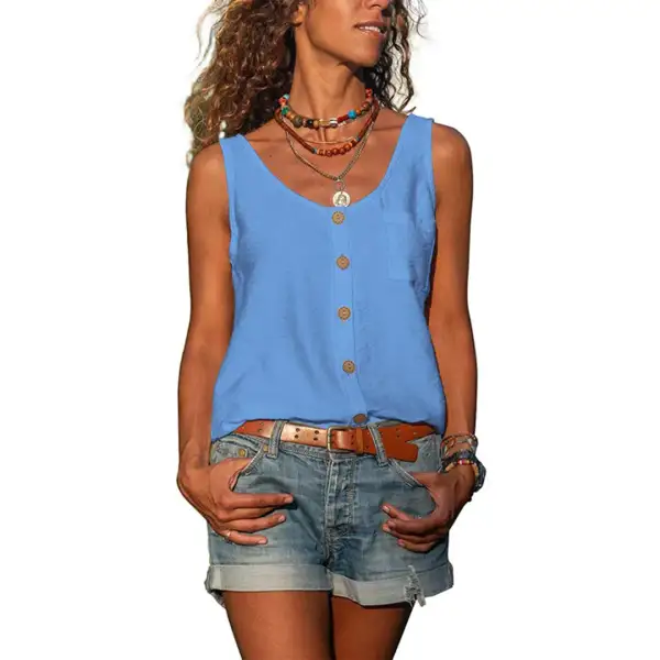  Casual Sleeveless Button Front Tank Top