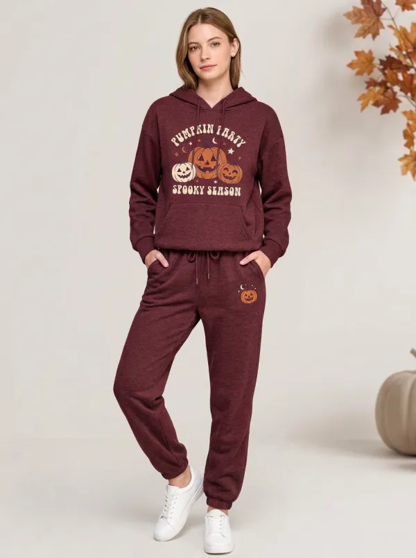 Women's Halloween Pumpkin Party Spooky Season Printed Jogger Set