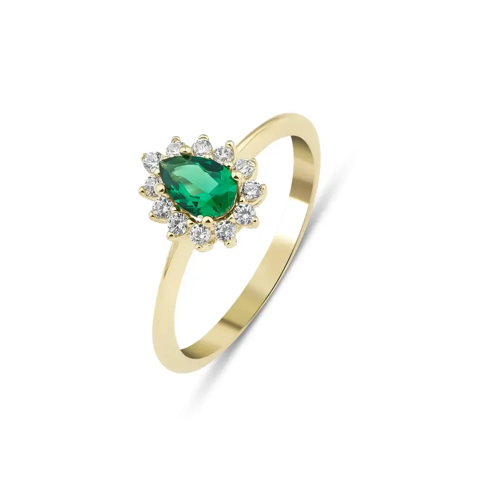 Gold Pear Shaped Emerald Ring