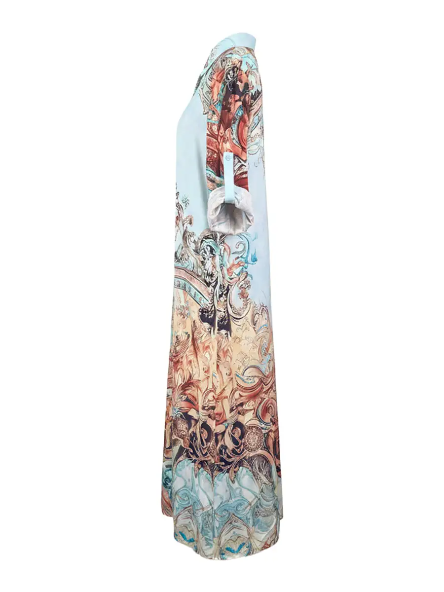 Printed Buttoned Shirt Maxi Dress
