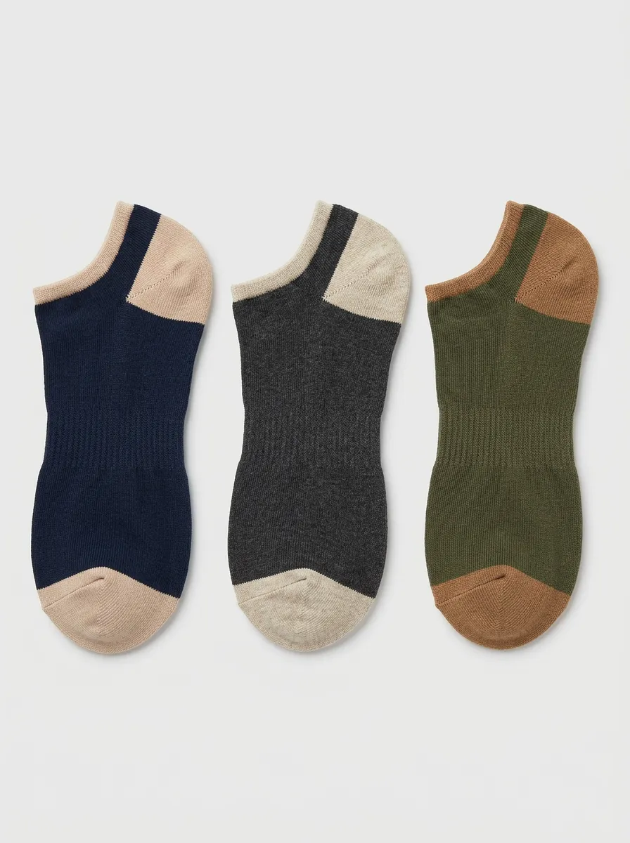Men's Three-Pair Earth-Tone Colorblock Ankle Sock Set